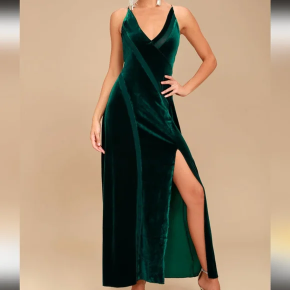 Forest green velvet maxi dress cheap